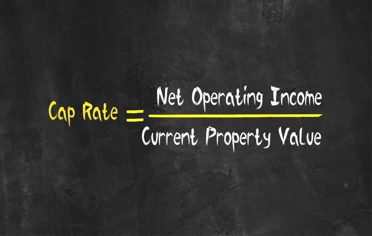 Cap rate equals net operating income divided by property value.